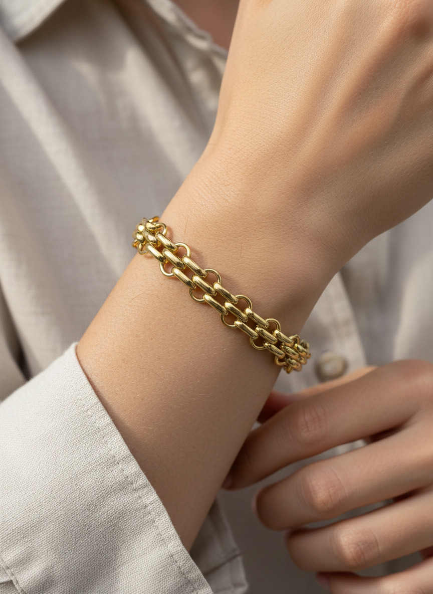 316L Çelik Gold Çift Sıra Örme Zincir Bileklik