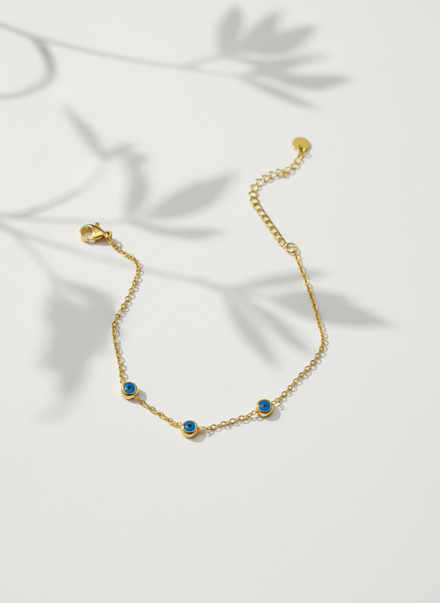 316L Çelik Gold Minimal Nazar Boncuklu Zincir Bileklik