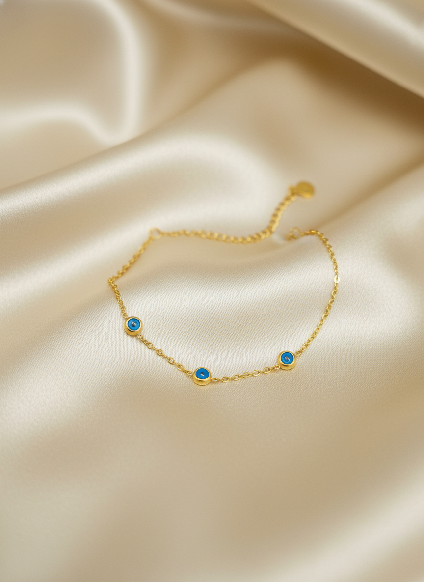 316L Çelik Gold Minimal Nazar Boncuklu Zincir Bileklik - Görsel 5