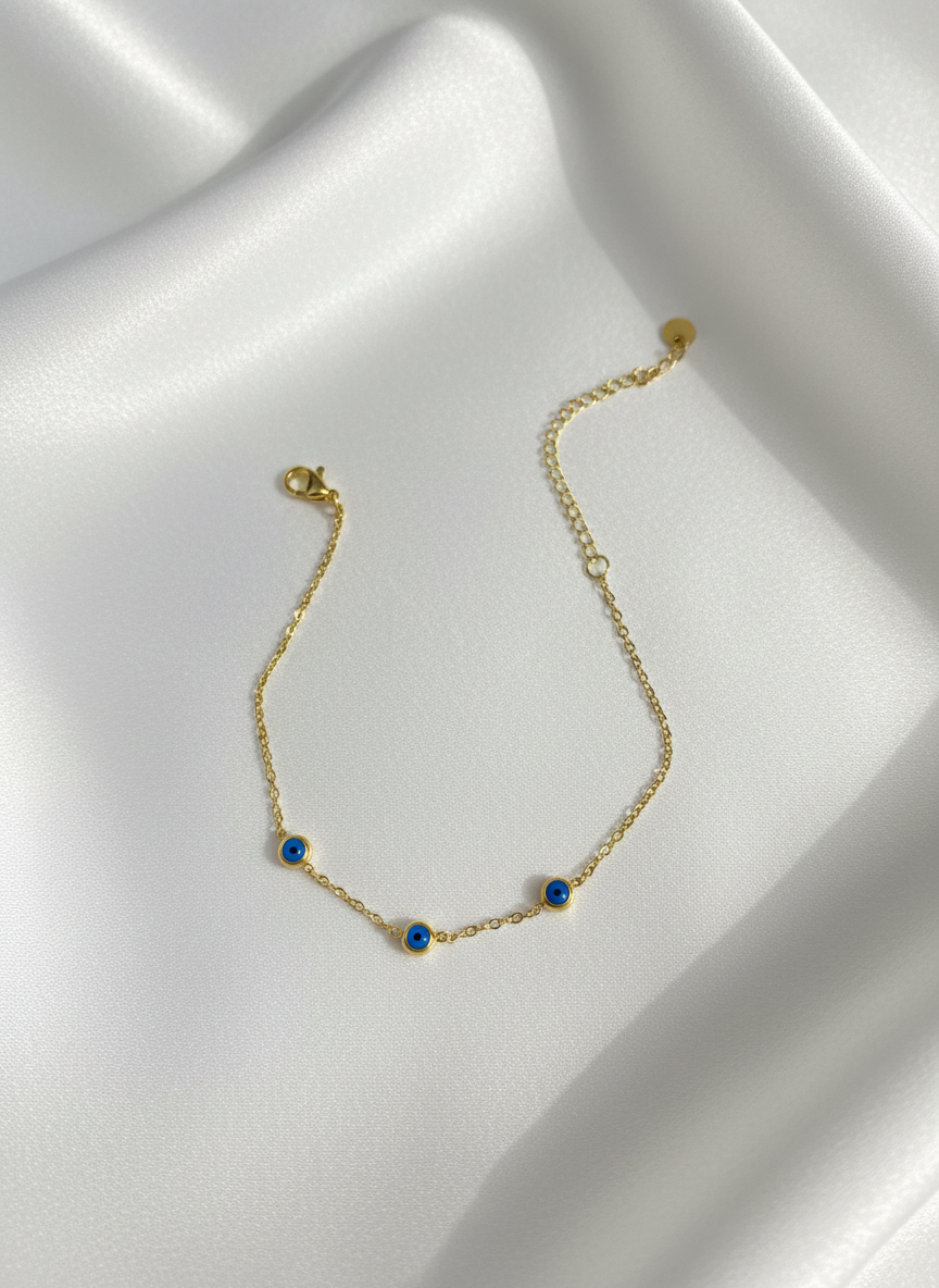 316L Çelik Gold Minimal Nazar Boncuklu Zincir Bileklik - Görsel 4
