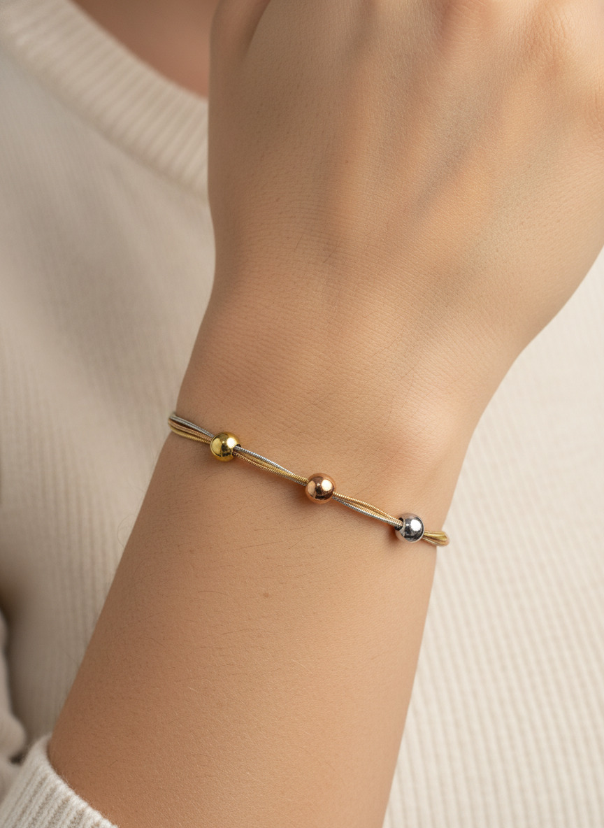 316L Çelik 3 Renkli İtalyan Zincir Dorika Toplu Bileklik - Görsel 2