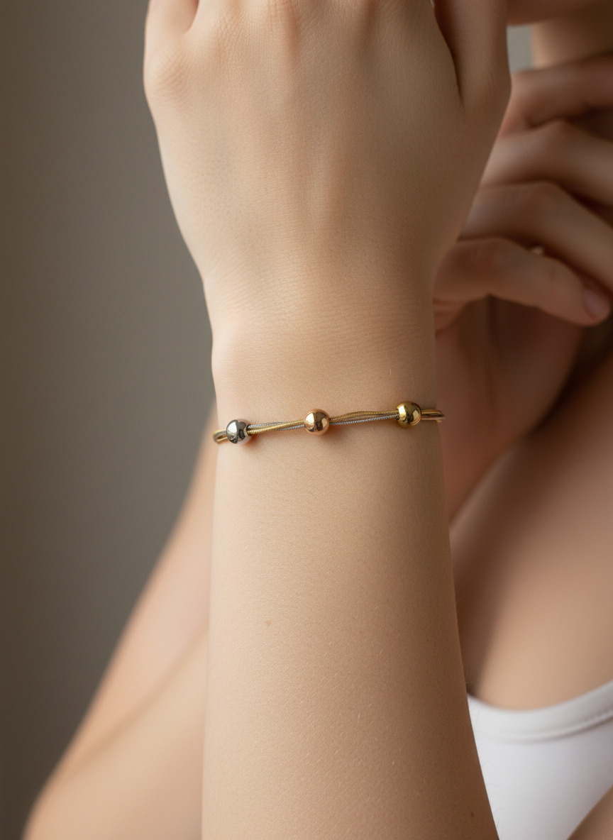 316L Çelik 3 Renkli İtalyan Zincir Dorika Toplu Bileklik