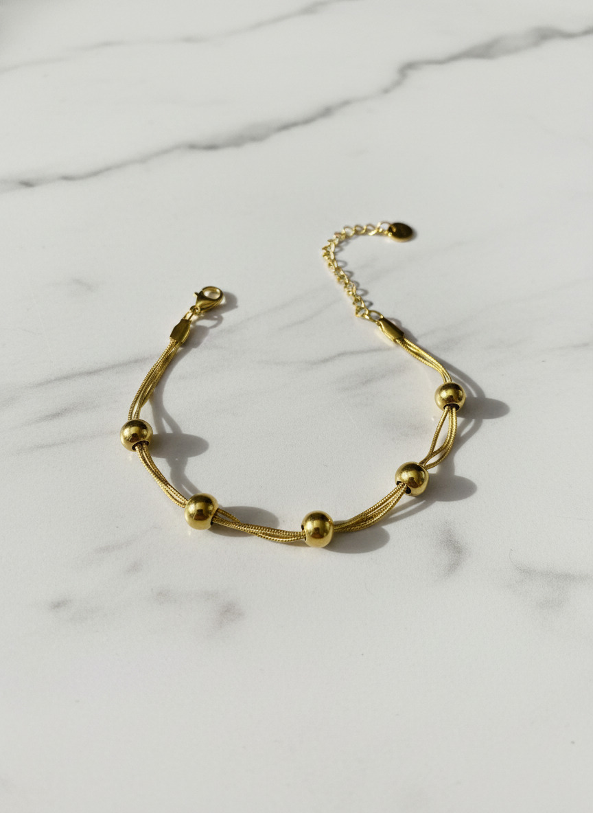 316L Çelik Gold Dorika Toplu Zincir Bileklik - Görsel 5