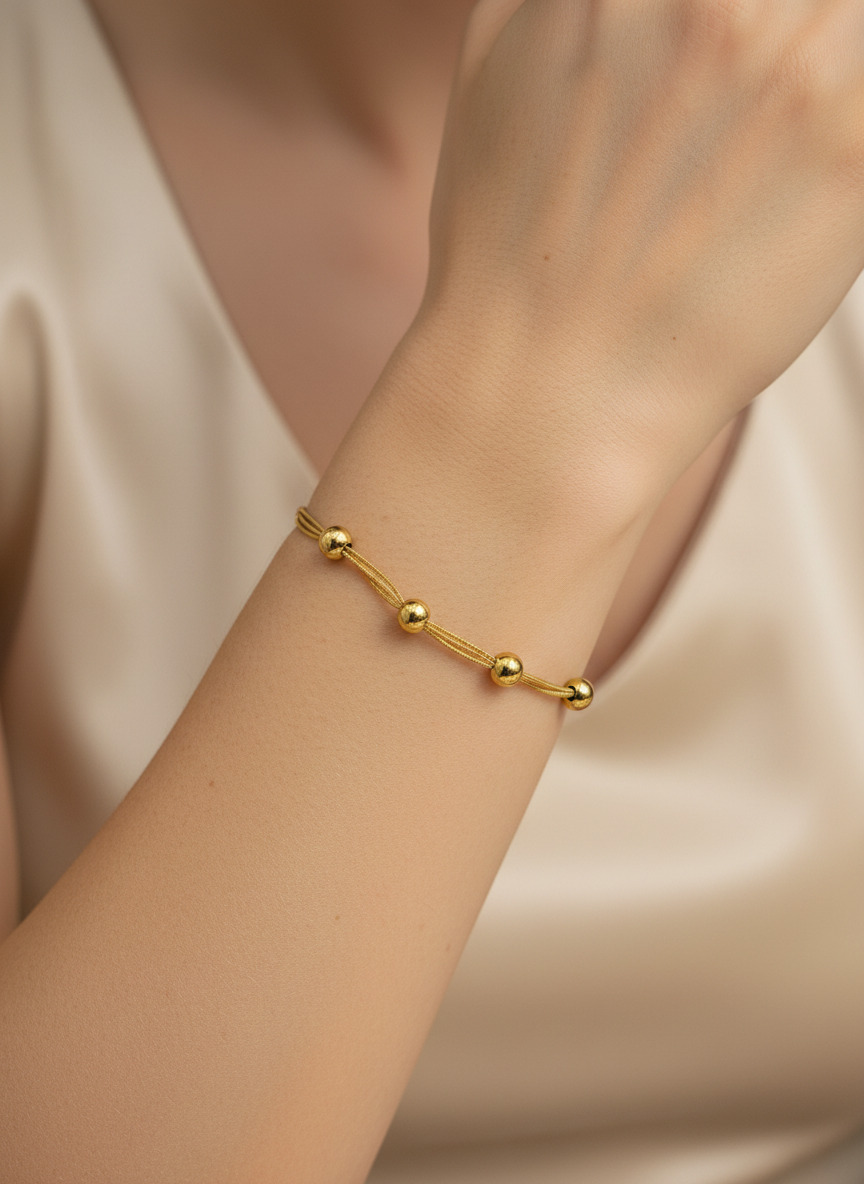 316L Çelik Gold Dorika Toplu Zincir Bileklik - Görsel 3