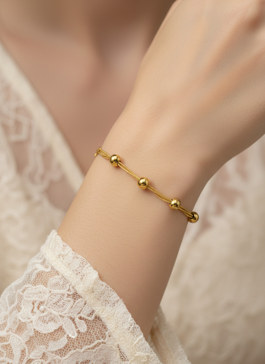 316L Çelik Gold Dorika Toplu Zincir Bileklik - Görsel 2