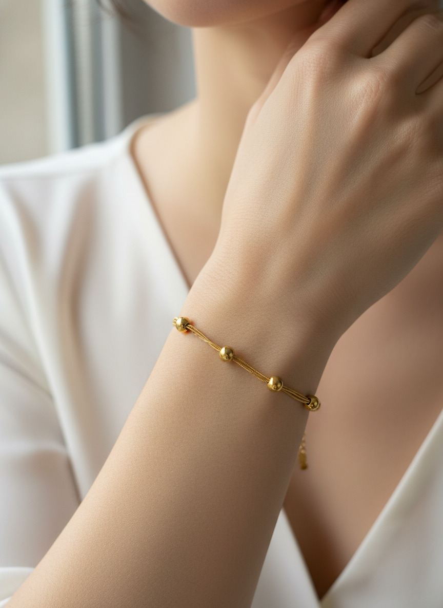 316L Çelik Gold Dorika Toplu Zincir Bileklik - Görsel 7