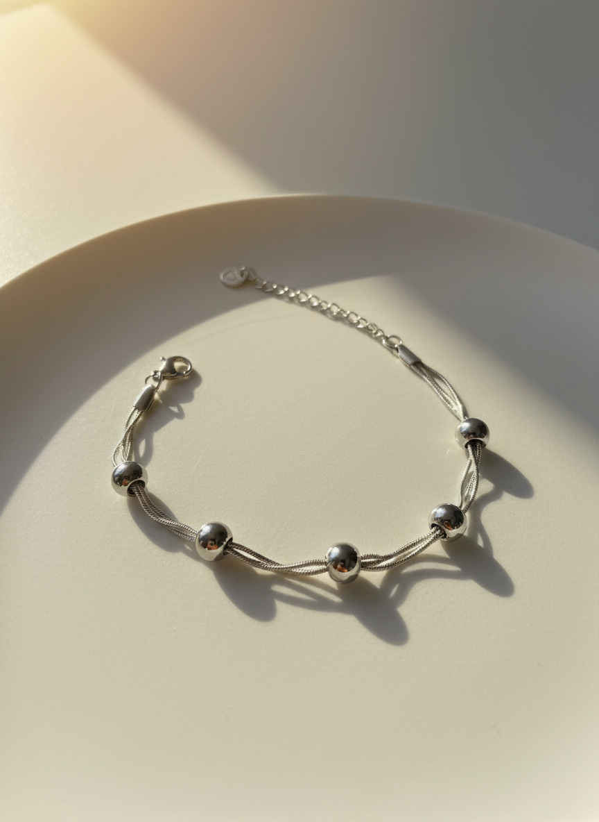 316L Çelik Gümüş Renk Dorika Toplu Zincir Bileklik - Görsel 4