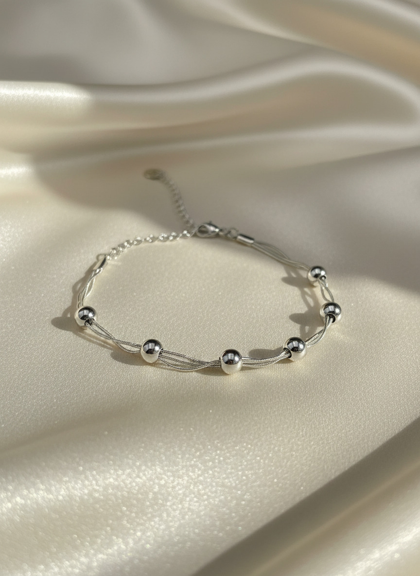 316L Çelik Gümüş Renk Dorika Toplu Zincir Bileklik - Görsel 3