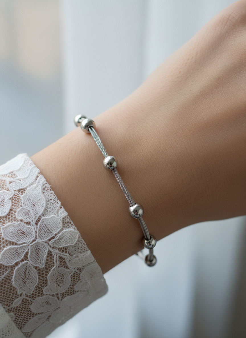 316L Çelik Gümüş Renk Dorika Toplu Zincir Bileklik