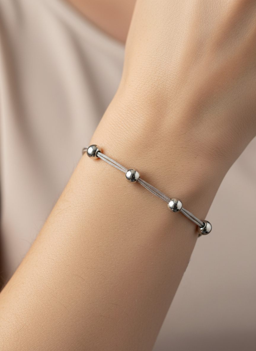 316L Çelik Gümüş Renk Dorika Toplu Zincir Bileklik - Görsel 2