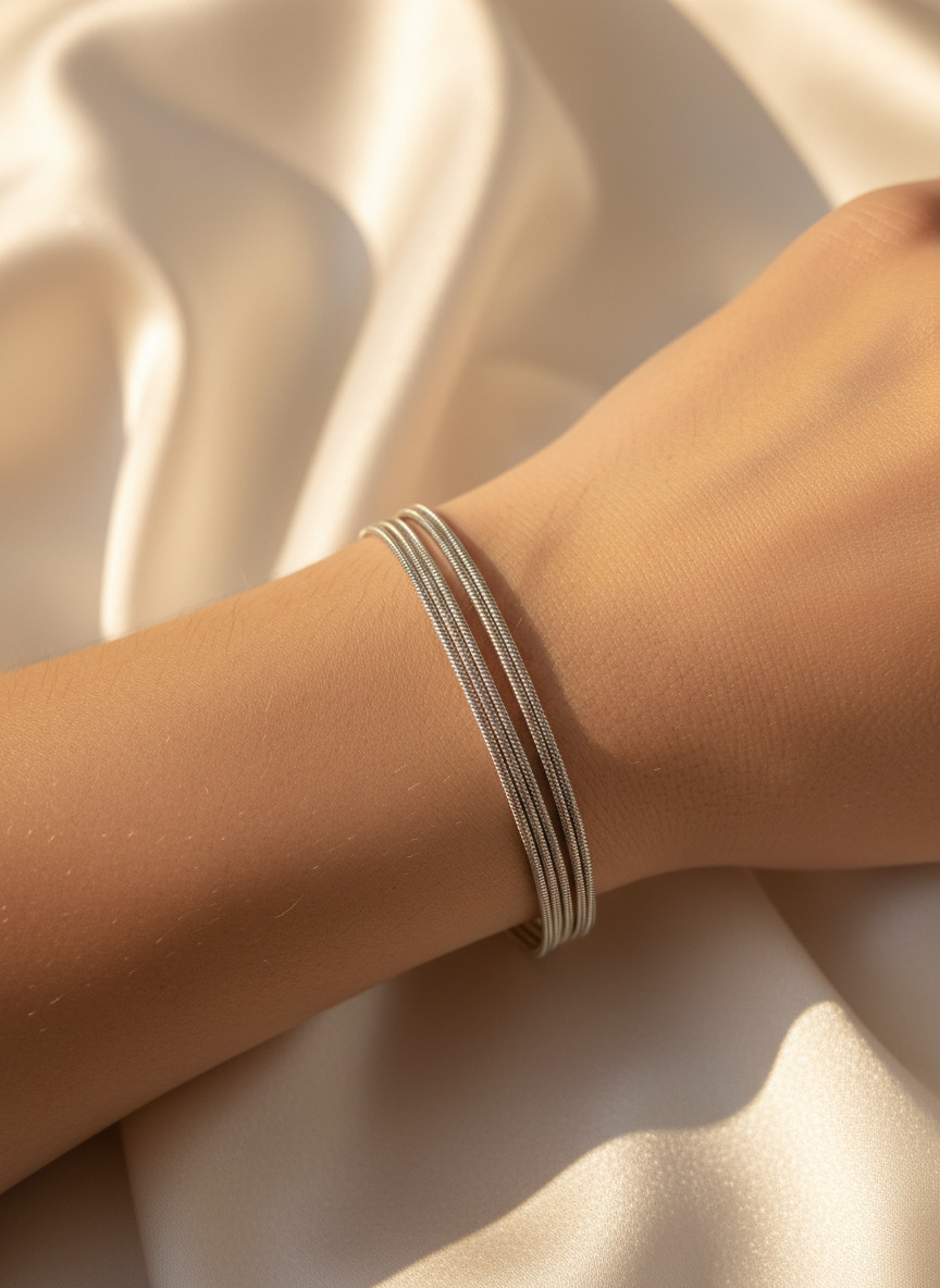 316L Çelik Gümüş Renk 5 Sıralı İtalyan Ezme Zincir Bileklik - Görsel 4