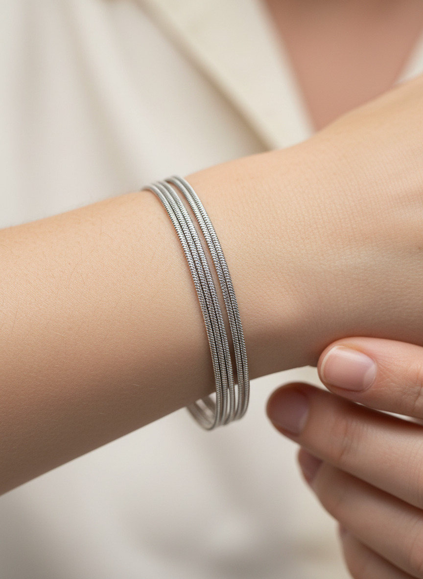 316L Çelik Gümüş Renk 5 Sıralı İtalyan Ezme Zincir Bileklik