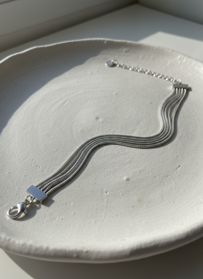 316L Çelik Gümüş Renk 5 Sıralı İtalyan Ezme Zincir Bileklik - Görsel 3