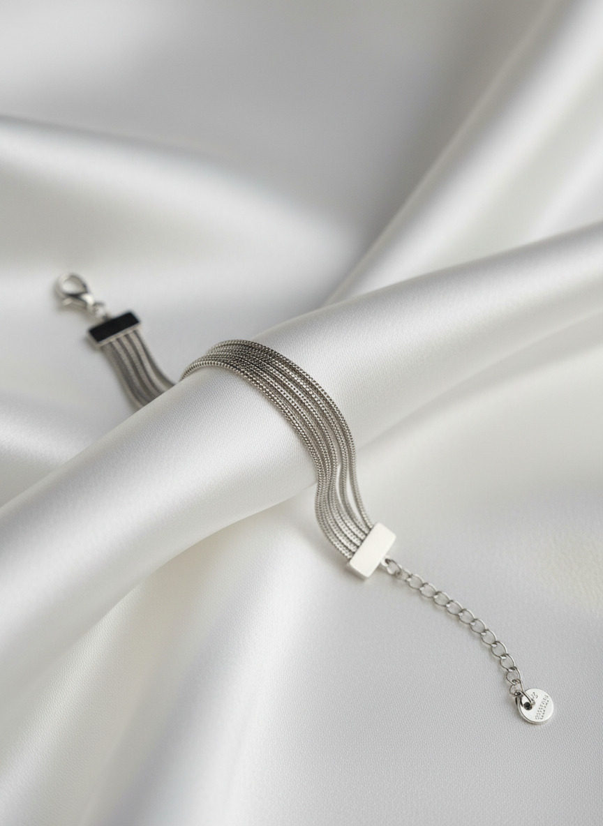 316L Çelik Gümüş Renk 5 Sıralı İtalyan Ezme Zincir Bileklik - Görsel 2