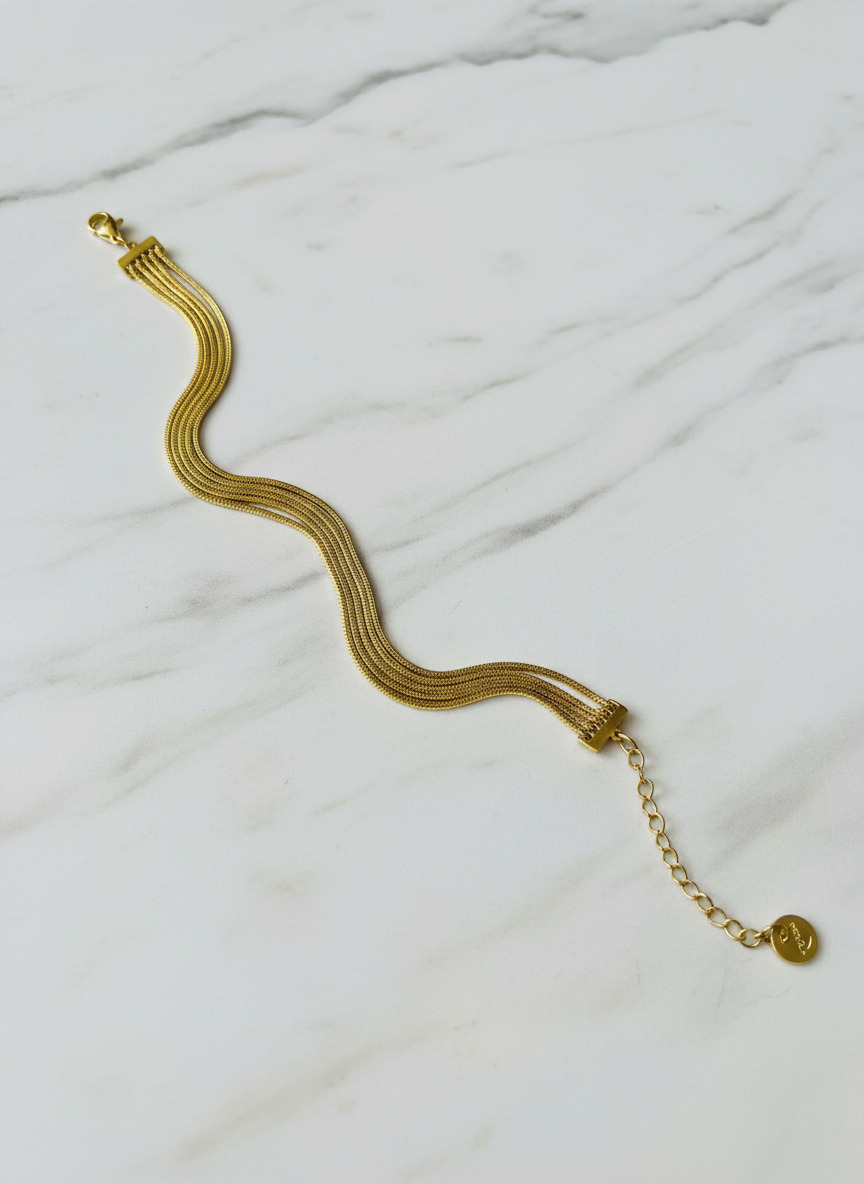 316L Çelik Gold 5 Sıralı İtalyan Ezme Zincir Bileklik - Görsel 4