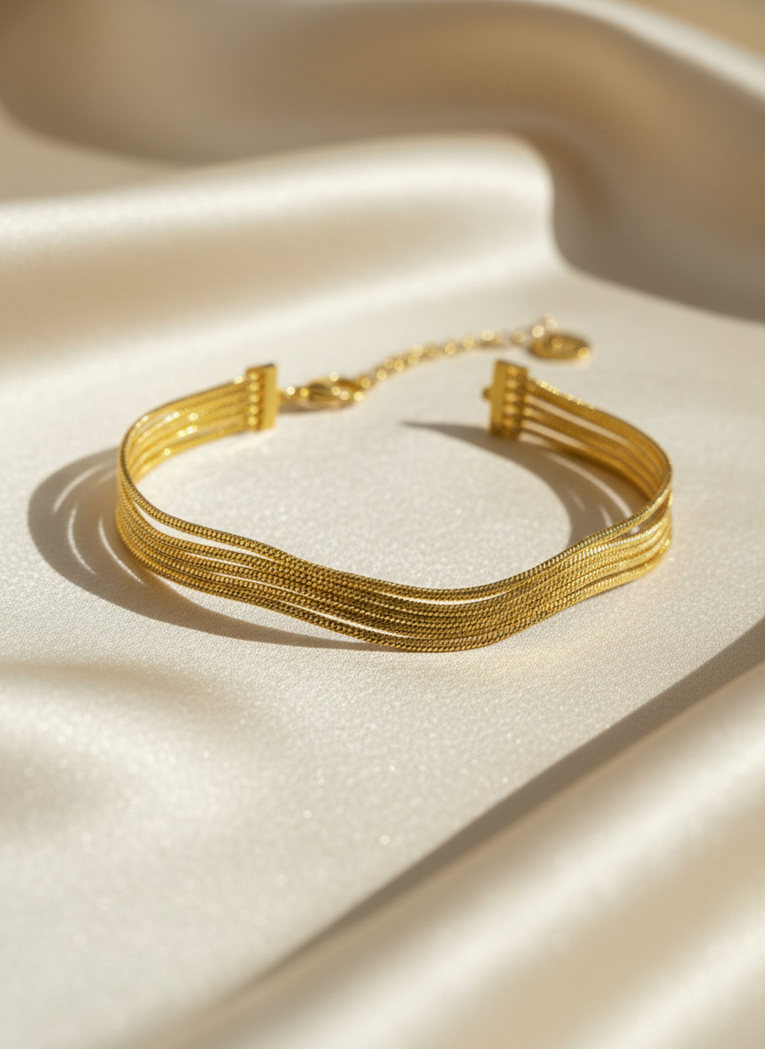 316L Çelik Gold 5 Sıralı İtalyan Ezme Zincir Bileklik - Görsel 3