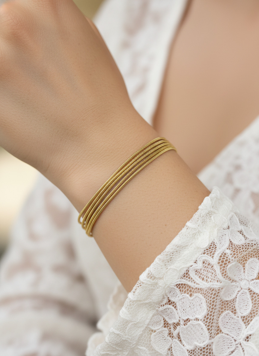 316L Çelik Gold 5 Sıralı İtalyan Ezme Zincir Bileklik - Görsel 2