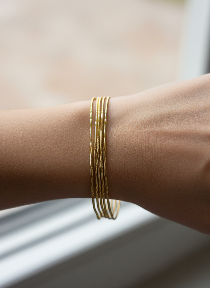 316L Çelik Gold 5 Sıralı İtalyan Ezme Zincir Bileklik - Görsel 5