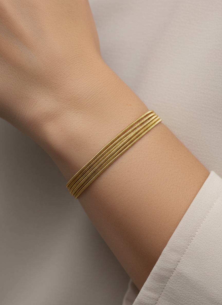 316L Çelik Gold 5 Sıralı İtalyan Ezme Zincir Bileklik