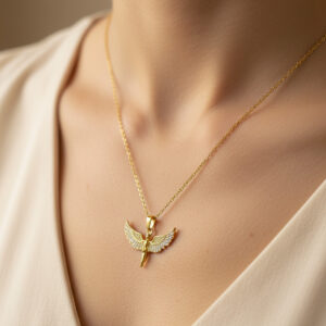 316L Çelik Gold Kararmaz Kanatlı Melek Kolye - Zarif Kadın Takı